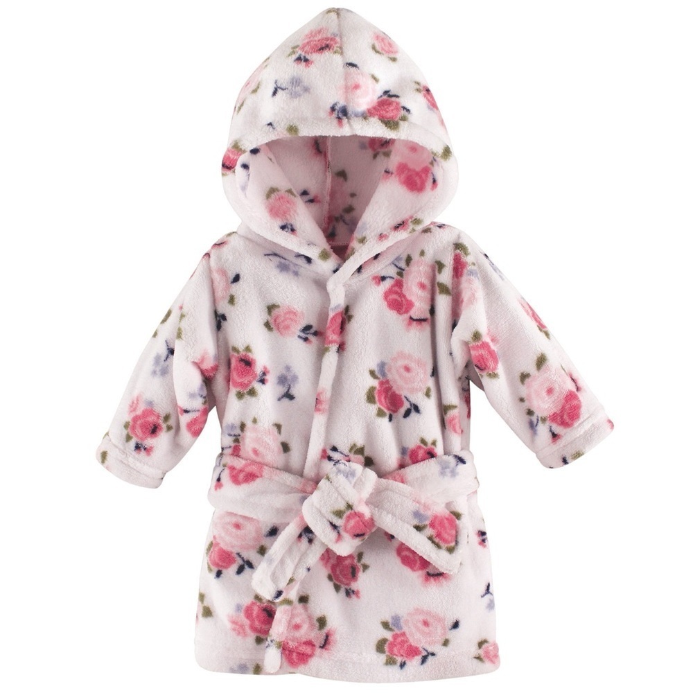 Luvable Friends Unisex Baby Plush Bathrobe, Floral, Small 0-9 Months